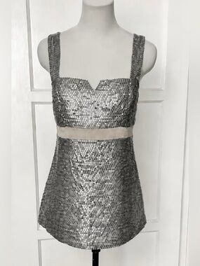 Cue by Rohit Gandhi+Rahul Khanna Sequin Top, empire waist, zip back, XS, EUC
